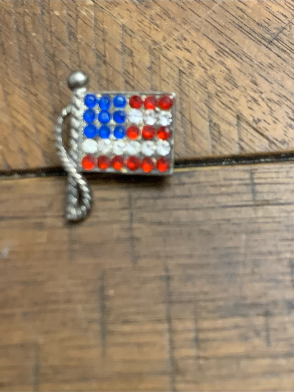 Vintage Rhinestone American Flag Pin - Red White Blue